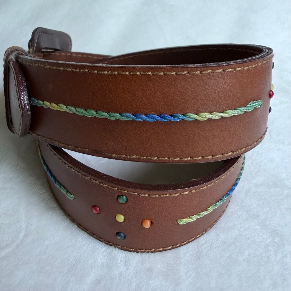 The‎ Limited Leather Belt Womens Small Brown Vintage Made in Italy Beaded Boho - Picture 2 of 8